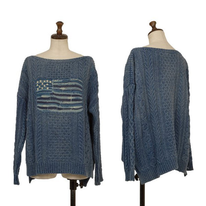 POLO RALPH LAUREN Flag Jacquard Cable Sweater Blue Size M