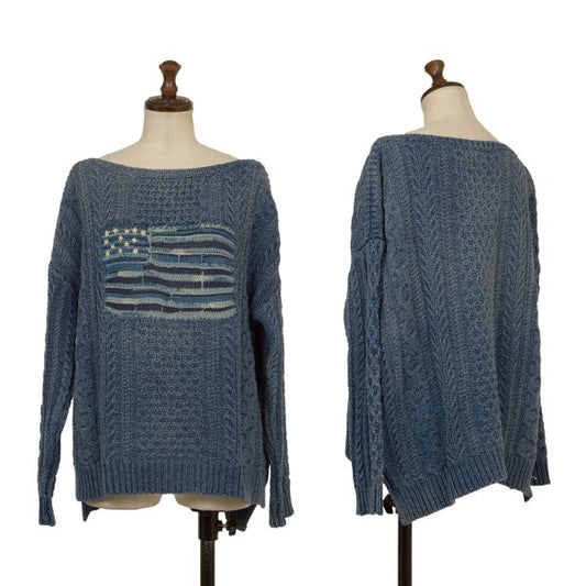 POLO RALPH LAUREN Flag Jacquard Cable Sweater Blue Size M