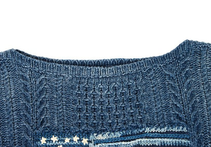 POLO RALPH LAUREN Flag Jacquard Cable Sweater Blue Size M