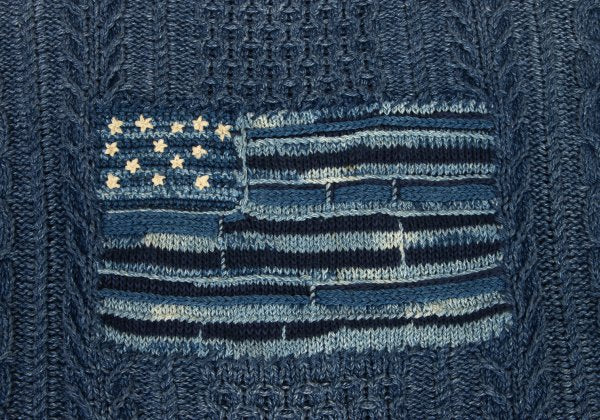 POLO RALPH LAUREN Flag Jacquard Cable Sweater Blue Size M