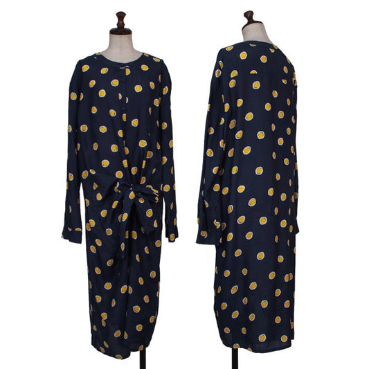 MAX&Co Hand Painted Dot Print Midi Dress Navy Yellow Size 48