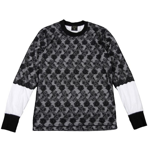 Jean Paul GAULTIER HOMME Floral Lace Long Sleeve Top Black Size M
