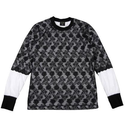 Jean Paul GAULTIER HOMME Floral Lace Long Sleeve Top Black Size M