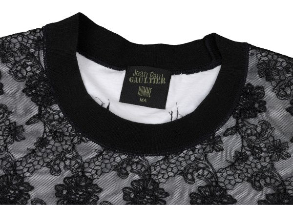 Jean Paul GAULTIER HOMME Floral Lace Long Sleeve Top Black Size M