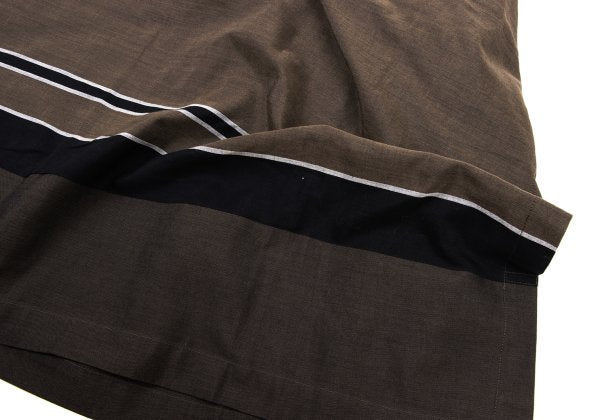 ISSEY MIYAKE Striped Layered Cotton Skirt Khaki Black Size M