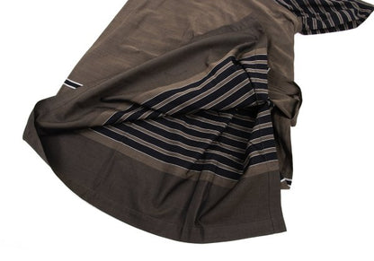 ISSEY MIYAKE Striped Layered Cotton Skirt Khaki Black Size M