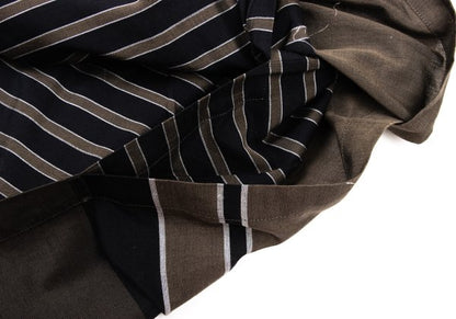 ISSEY MIYAKE Striped Layered Cotton Skirt Khaki Black Size M