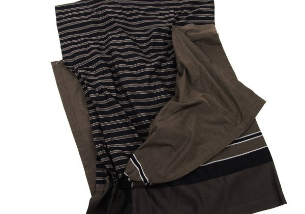 ISSEY MIYAKE Striped Layered Cotton Skirt Khaki Black Size M