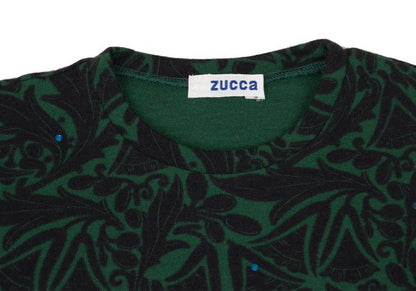 Zucca Wool Botanical Print Beaded T-Shirt Green Black Size M