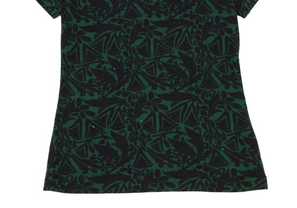 Zucca Wool Botanical Print Beaded T-Shirt Green Black Size M