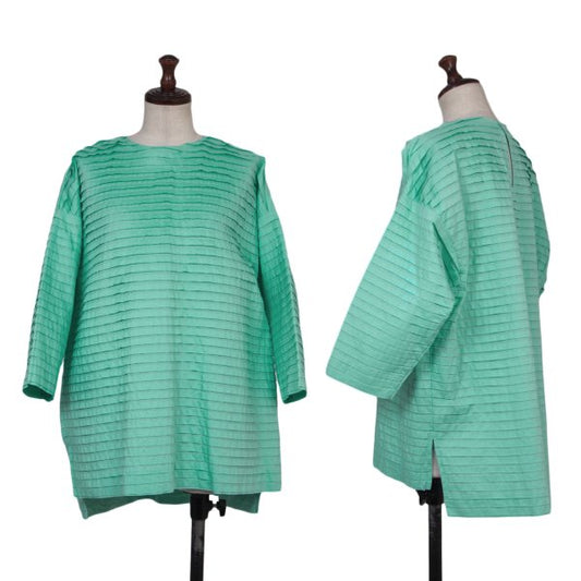 ISSEY MIYAKE HaaT Tuck Design 3/4 Blouse Turquoise Size 2