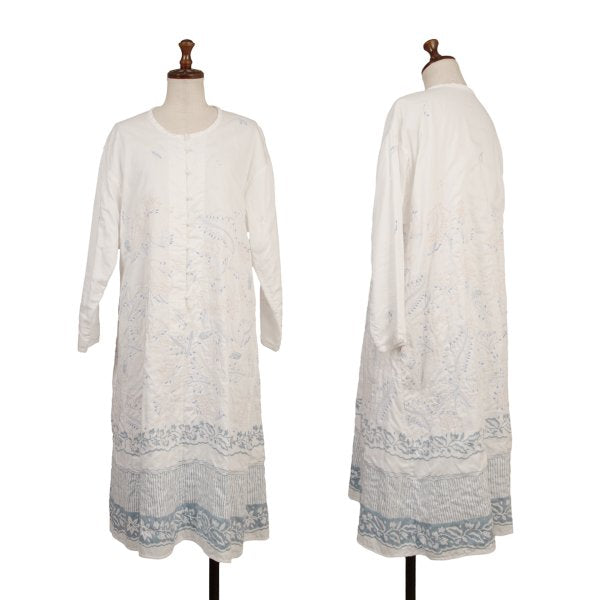 ISSEY MIYAKE HaaT Floral Embroidered 3/4 Dress White Size 3