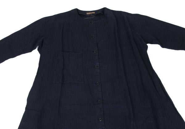 Y's Linen No Collar Pullover Midi Dress Navy Size M