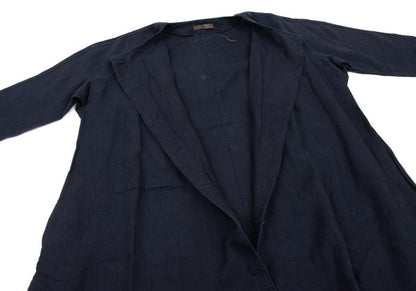 Y's Linen No Collar Pullover Midi Dress Navy Size M