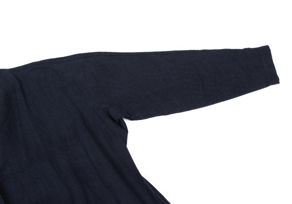 Y's Linen No Collar Pullover Midi Dress Navy Size M