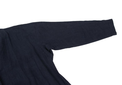 Y's Linen No Collar Pullover Midi Dress Navy Size M