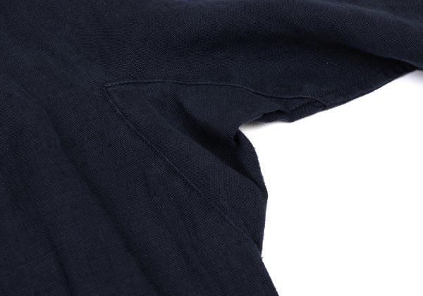 Y's Linen No Collar Pullover Midi Dress Navy Size M