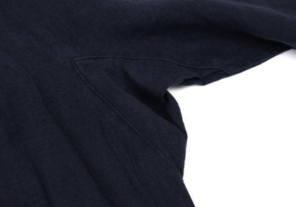 Y's Linen No Collar Pullover Midi Dress Navy Size M