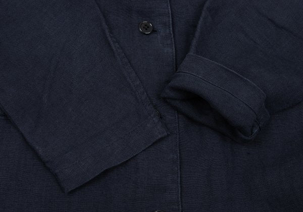 Y's Linen No Collar Pullover Midi Dress Navy Size M