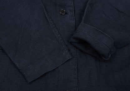 Y's Linen No Collar Pullover Midi Dress Navy Size M