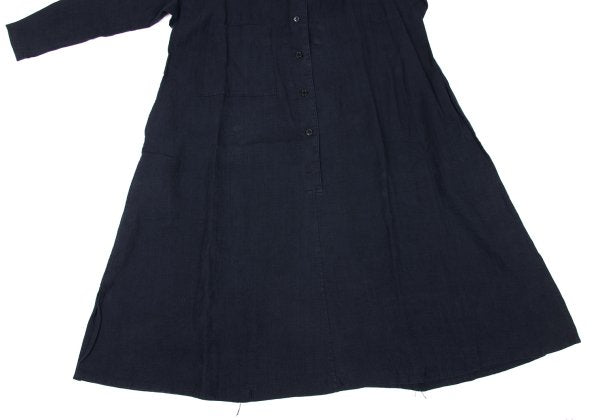 Y's Linen No Collar Pullover Midi Dress Navy Size M