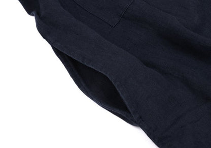 Y's Linen No Collar Pullover Midi Dress Navy Size M