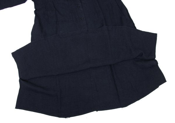 Y's Linen No Collar Pullover Midi Dress Navy Size M