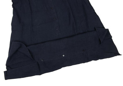 Y's Linen No Collar Pullover Midi Dress Navy Size M