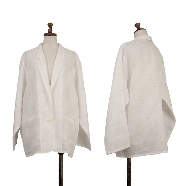JUNKO KOSHINO Linen Bias Sheer Tailored Jacket White Size 9