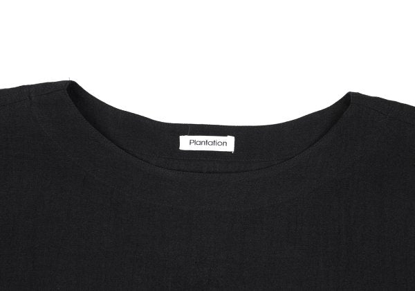 Plantation Linen Boat Neck Drop Sleeve Top Black Blouse Size M