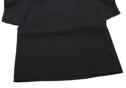 Plantation Linen Boat Neck Drop Sleeve Top Black Blouse Size M