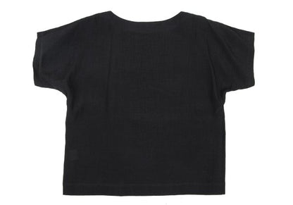 Plantation Linen Boat Neck Drop Sleeve Top Black Blouse Size M