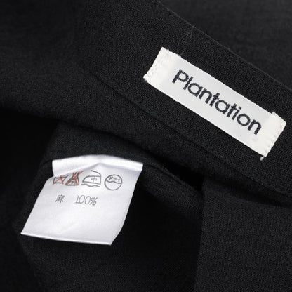 Plantation Linen Boat Neck Drop Sleeve Top Black Blouse Size M