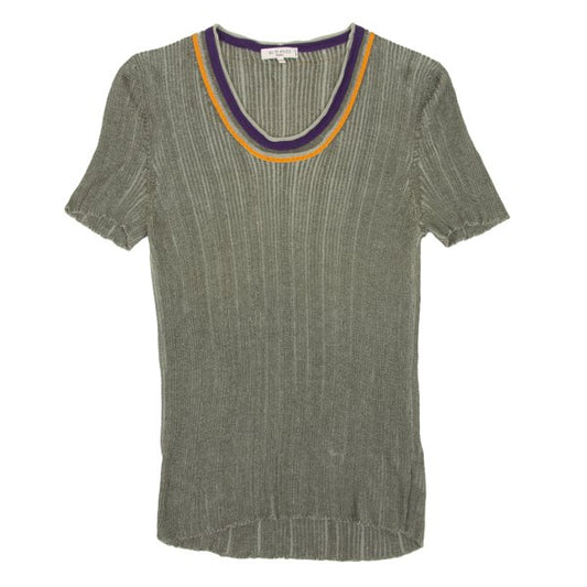 ETRO Green Cotton Rib Knit Sweater w/ Tape Design Size 46