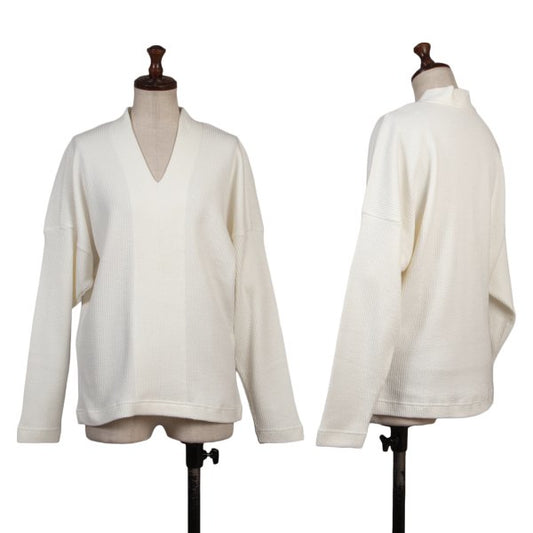 Plantation Ribbed Cotton V-Neck Top White Size M