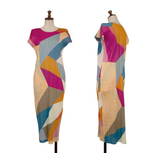 PLEATS PLEASE 23SS Pleated Geometric Midi Dress Size 2