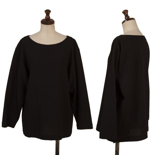Plantation Wool Boat Neck Long Sleeve Top Black Size M