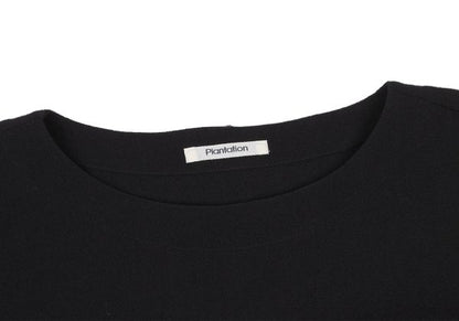 Plantation Wool Boat Neck Long Sleeve Top Black Size M