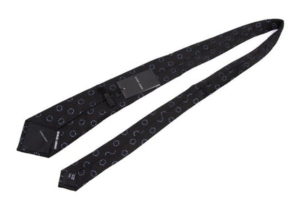 GIORGIO ARMANI Circle Jacquard Silk Necktie Black Tie