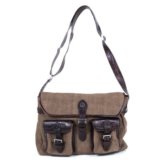 GIORGIO ARMANI Croc Embossed Leather Trim Bag Brown