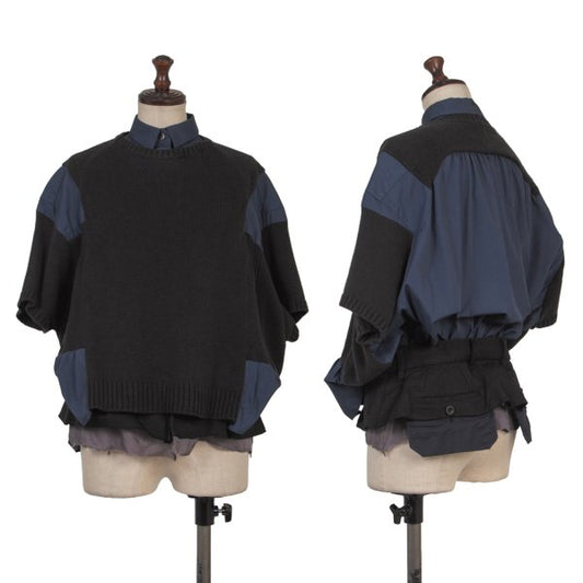 sacai Hybrid Knit Panel Blouse Black Size 1