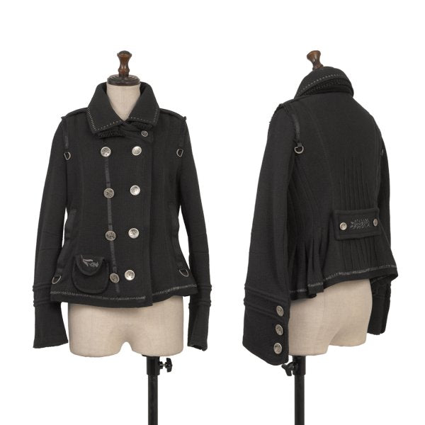 MARITHE Wool Blend Double Collar Metal Jacket Black Size S