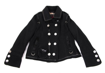 MARITHE Wool Blend Double Collar Metal Jacket Black Size S