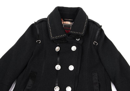 MARITHE Wool Blend Double Collar Metal Jacket Black Size S