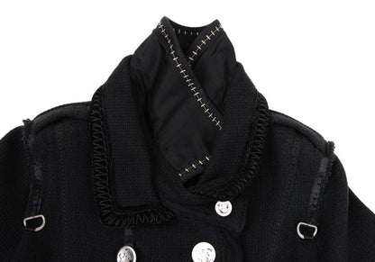 MARITHE Wool Blend Double Collar Metal Jacket Black Size S