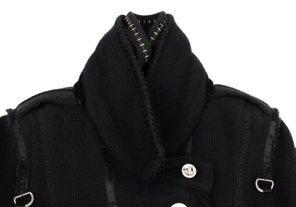 MARITHE Wool Blend Double Collar Metal Jacket Black Size S