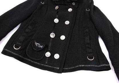 MARITHE Wool Blend Double Collar Metal Jacket Black Size S