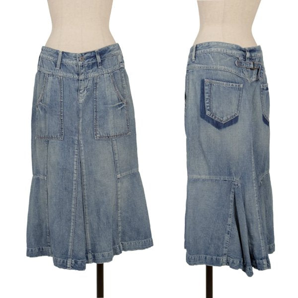 MARITHE Cotton Linen Blend Flare Denim Skirt Indigo Size S