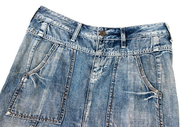 MARITHE Cotton Linen Blend Flare Denim Skirt Indigo Size S
