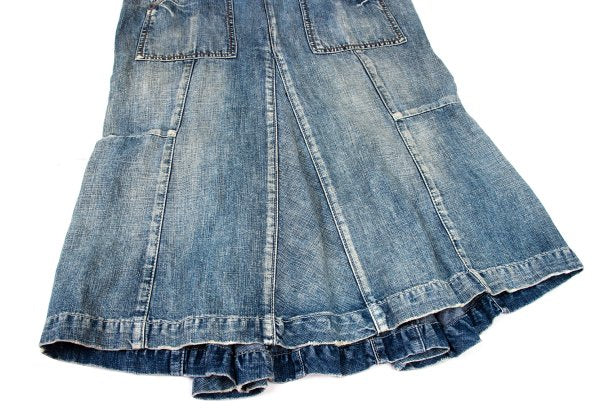 MARITHE Cotton Linen Blend Flare Denim Skirt Indigo Size S